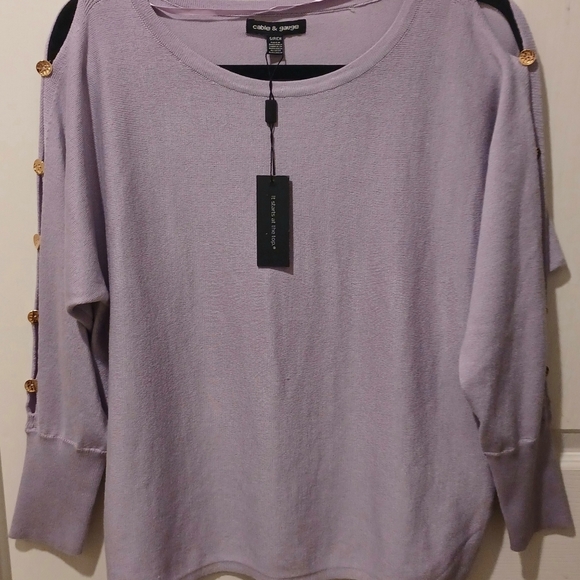 CABLE AND GAUGE LAVENDER PURPLE KEYHOLE SLEEVES GOLD BUTTONS TOP SIZE SMALL - Picture 6 of 15
